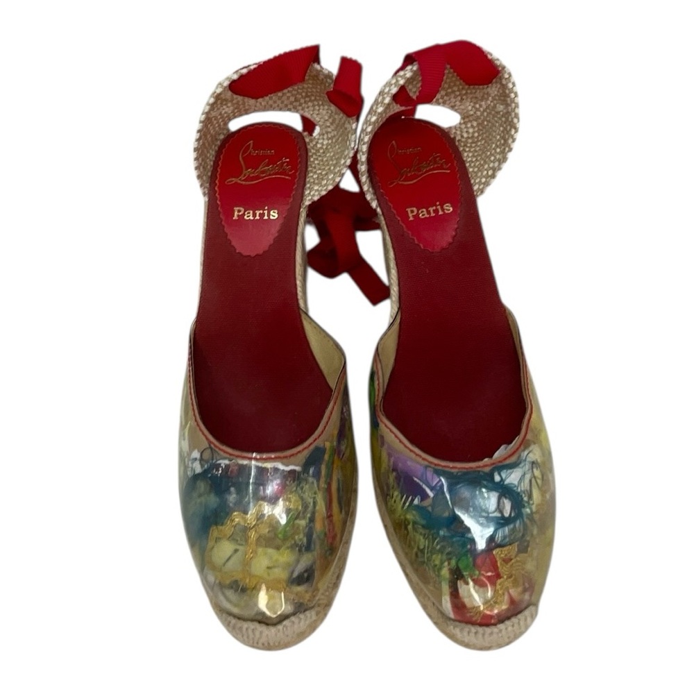CHRISTIAN LOUBOUTIN TRASH Espadrilles Wedge D’Orsay Sandals Lace Up Leg Size 37